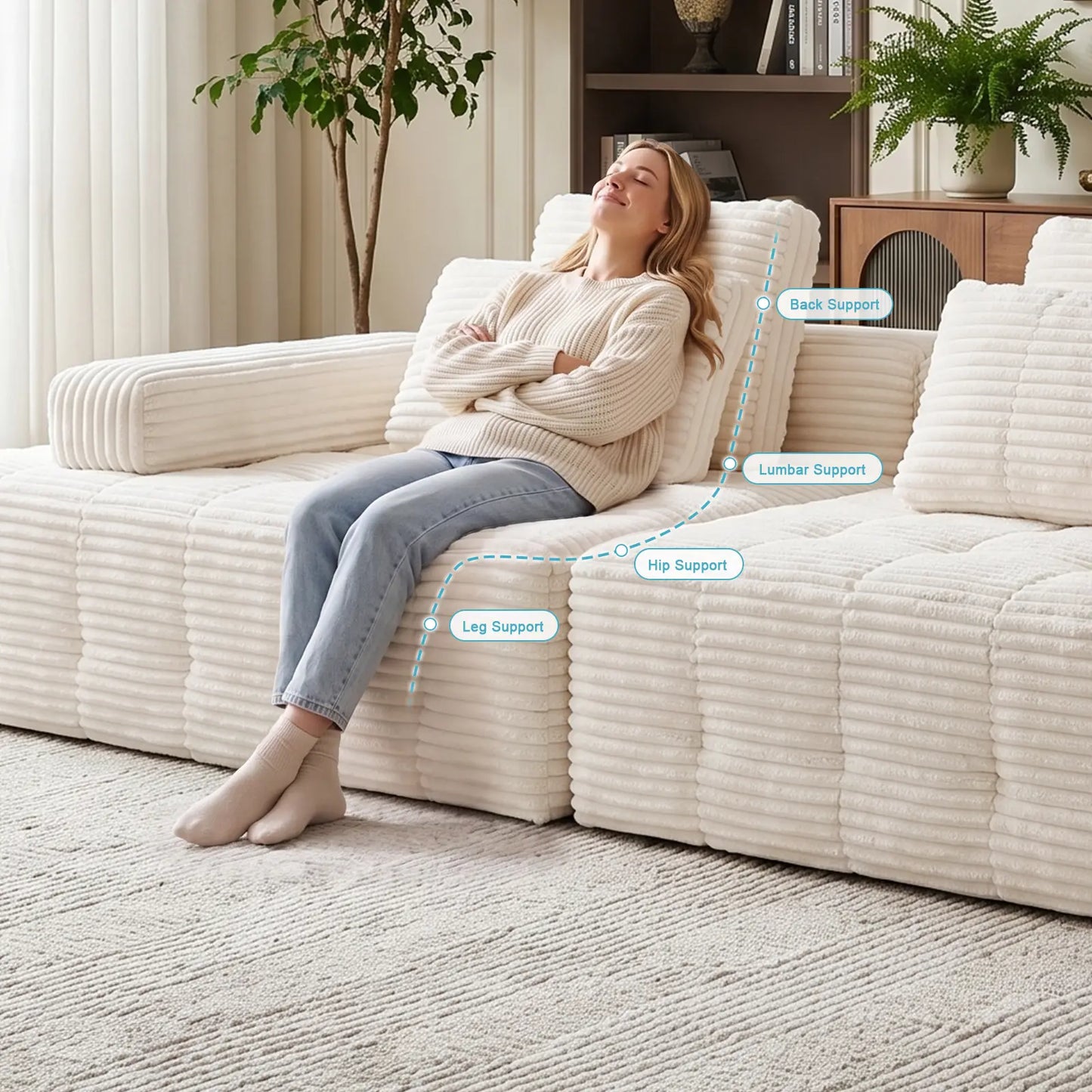 【2 Packages Shipping】Oversized Corduroy Cloud Modular Sectional Sofa, Vacuum Compressed Pet Friendly Boneless Cloud Couch, Cozy Comfy Loveseat Sofa, Ideal for Living Room & Small Apartment, Free Gifts Included, Summer Vibe Home Furniture