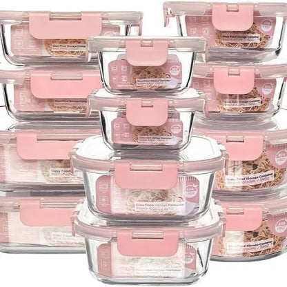 AISOON 24-Piece High Borosilicate Glass Food Storage Containers with Lids - 12-Pack Airtight Leakproof Kitchen Household Products, Bpa-Free, Microwave, Oven, Freezer & Dishwasher Safe (Black)