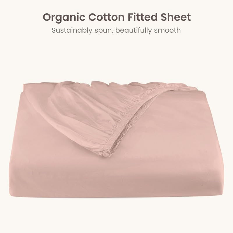 100% Organic Cotton 1 Twin Fitted Sheet Only | 300 Thread Count Sateen Weave GOTS Certified with Deep Pocket - Dusty Rose