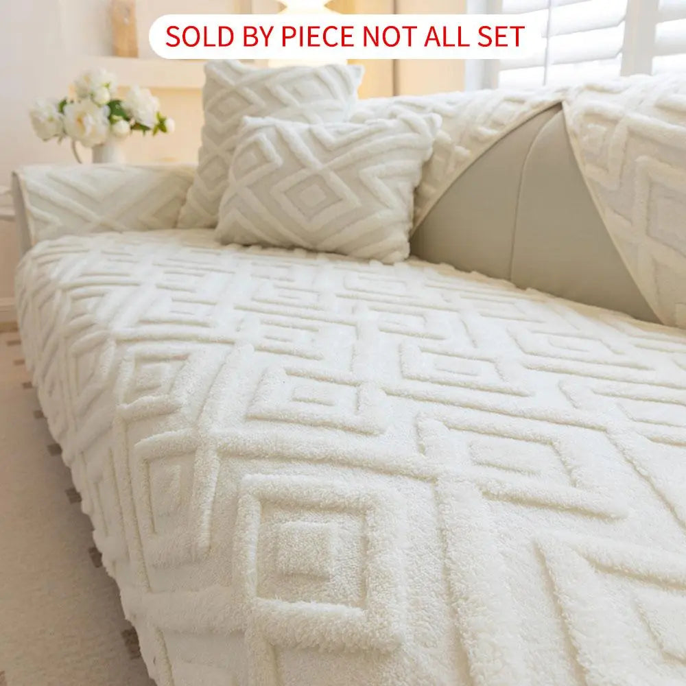 Solid Color Geometric Pattern Sofa Cover, Sofa Slipcover, 1 Count Non-Slip Soft Sofa Mat for Home Living Room, Bedroom Accessories