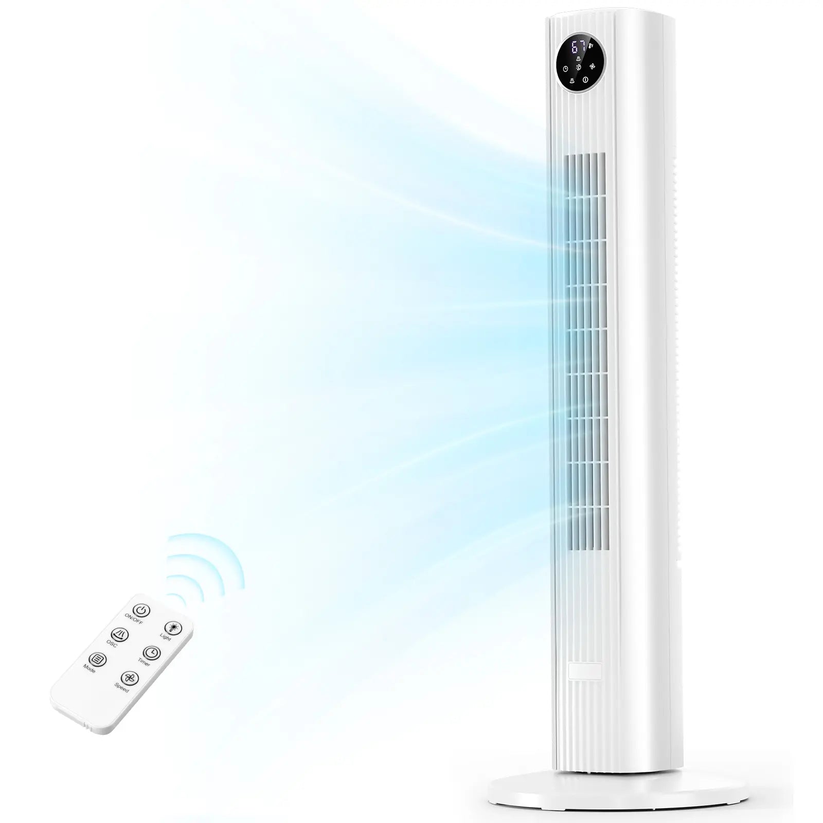 【Not Air Conditioner】Antarctic Star Tower Fan Portable Electric 85° Oscillating Fan with Remote Control, Quiet Operation, 3 Speed Settings & 12H Timer, Bladeless Standing Floor Fan for Bedroom & Office