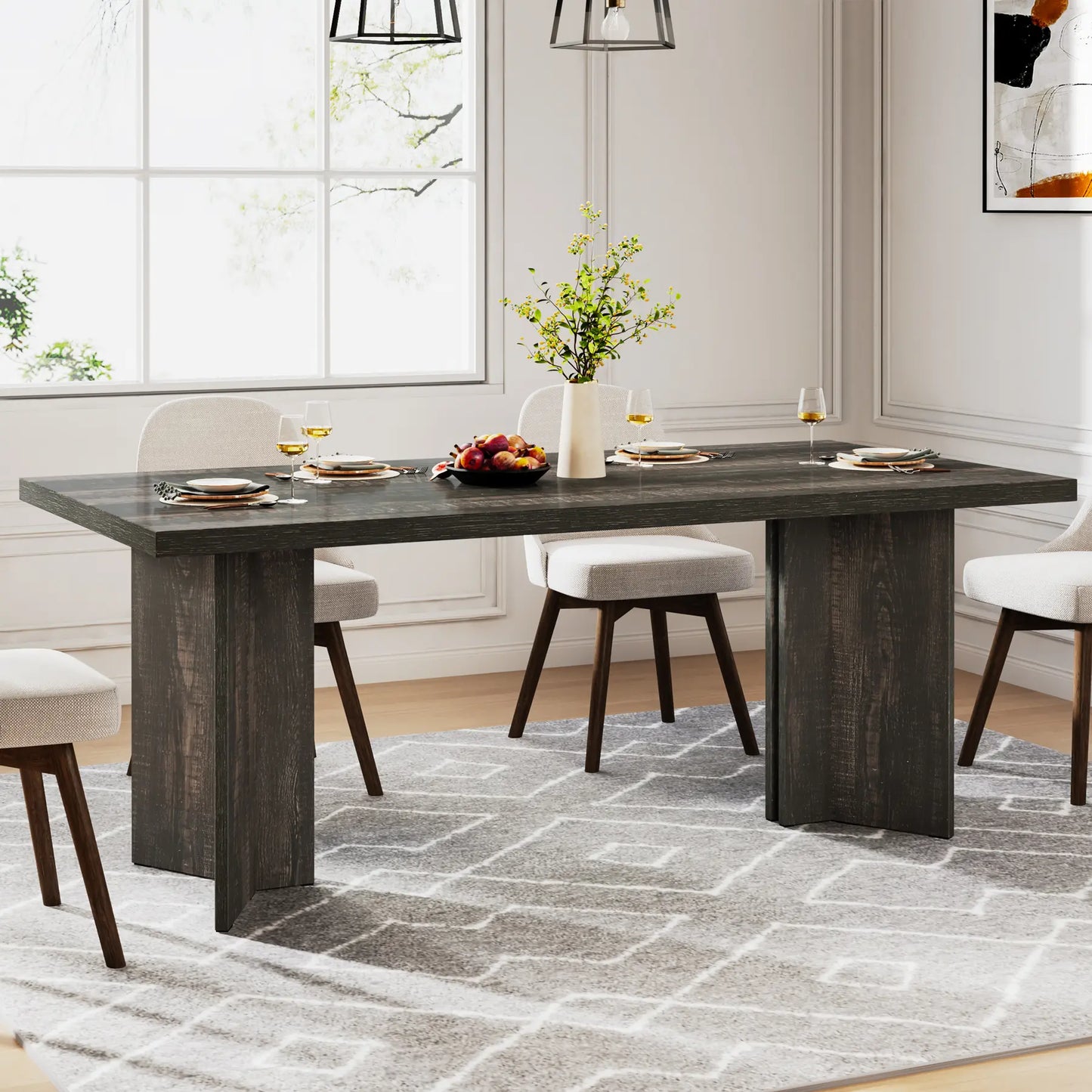 Tribesigns 63-Inch Dining Table for 4-6, Farmhouse Kitchen Table with Large Tabletop, Rectangular Dinner Eating Table for Dining Room, Living Room