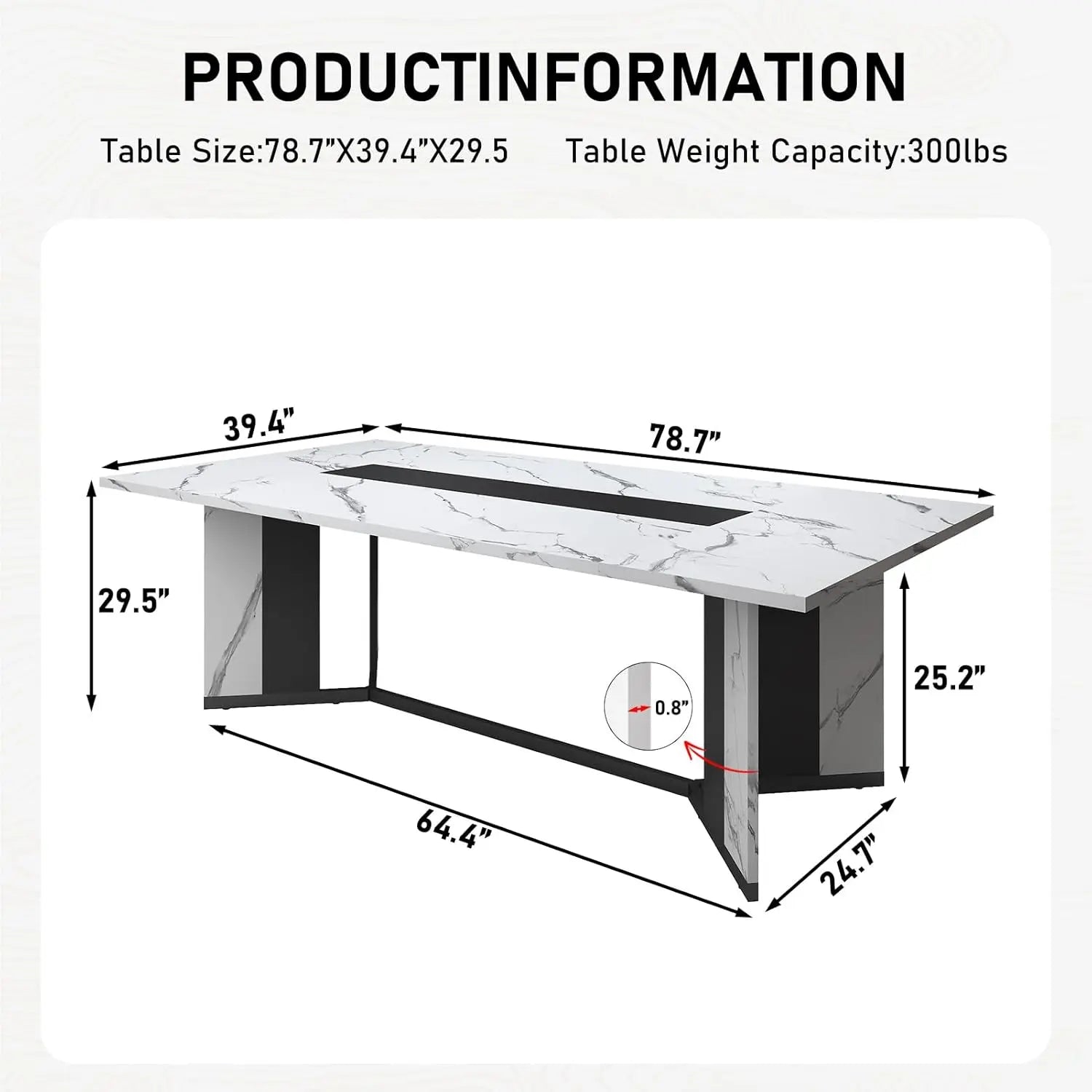 94In/78In/71In Large Rectangular Brown Dining Table for 4 5 6 7 8 People W/35 Marble-Color Wood Watrproof Tabletop,Adjustable Leg.6Ft Luxurious Family Dinner Table for Office Kitchen Living Room (Not Included Chair)
