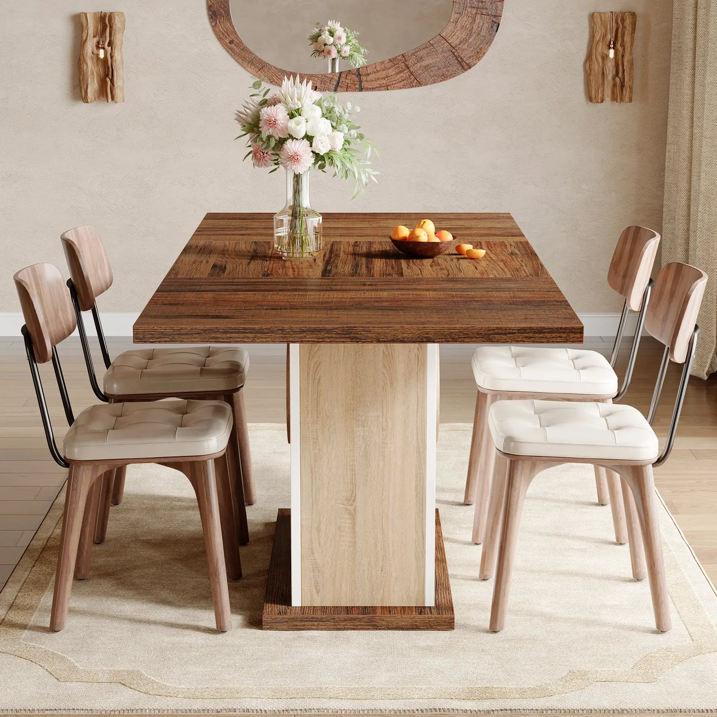 Tribesigns 55" Rectangular Dining Table for 4 to 6 People, Farmhouse Wood Dinner Table for Kitchen, Dining Room (Chair Not Included) Modern Furniture