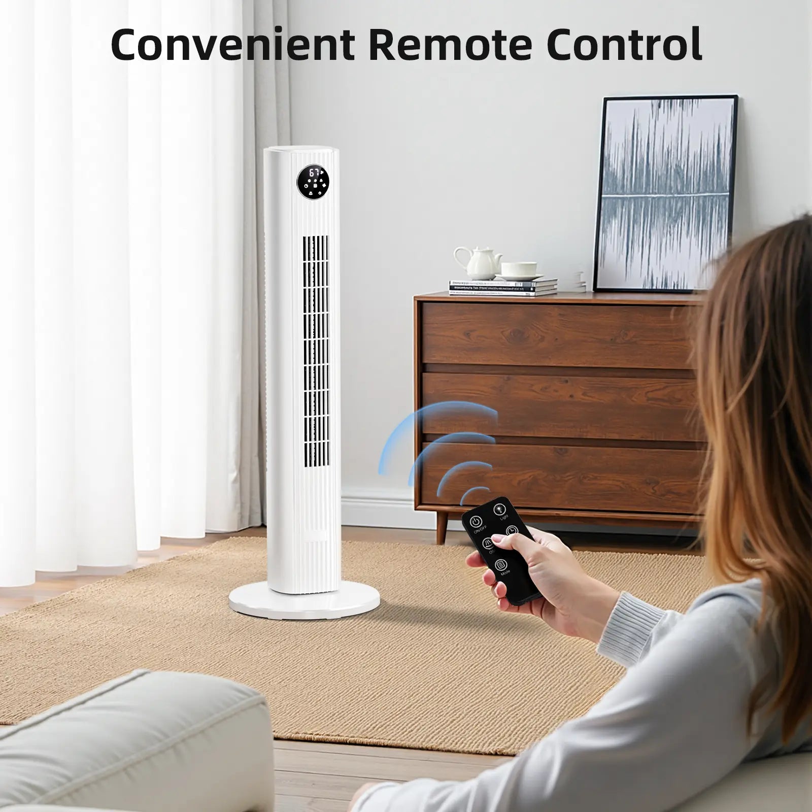 【Not Air Conditioner】Antarctic Star Tower Fan Portable Electric 85° Oscillating Fan with Remote Control, Quiet Operation, 3 Speed Settings & 12H Timer, Bladeless Standing Floor Fan for Bedroom & Office