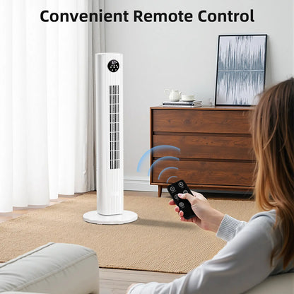 【Not Air Conditioner】Antarctic Star Tower Fan Portable Electric 85° Oscillating Fan with Remote Control, Quiet Operation, 3 Speed Settings & 12H Timer, Bladeless Standing Floor Fan for Bedroom & Office