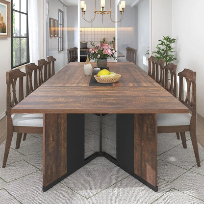 94In/78In/71In Large Rectangular Brown Dining Table for 4 5 6 7 8 People W/35 Marble-Color Wood Watrproof Tabletop,Adjustable Leg.6Ft Luxurious Family Dinner Table for Office Kitchen Living Room (Not Included Chair)