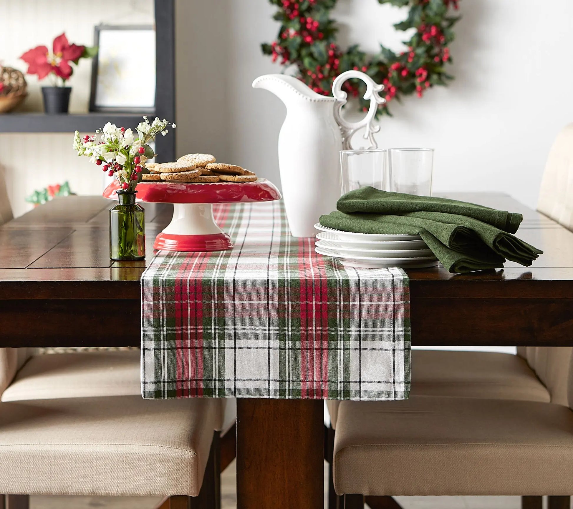 Design Imports Christmas Plaid Table Runner 14" X 108"