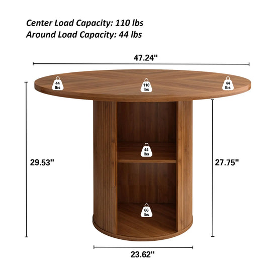 Giratree 47 Inch round Dining Table for 4, Kitchen Table Dinner Table with 2-Layer Storage Shelf and Wood Slide Door for Home Dining Room Living Room