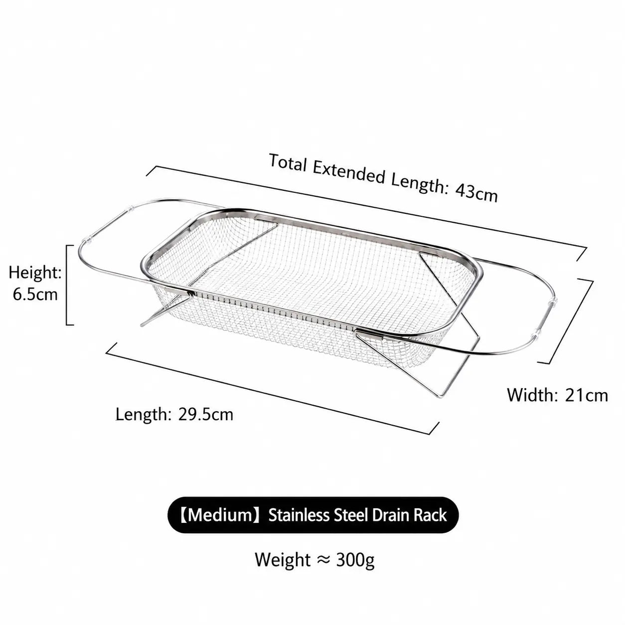 Stainless Steel Over-The-Sink Colander Strainer Basket, Expandable Rectangle Fine Mesh Kitchen Utensils with Handles, Silver Kitchen Essential