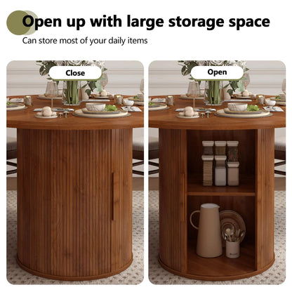 Giratree 47 Inch round Dining Table for 4, Kitchen Table Dinner Table with 2-Layer Storage Shelf and Wood Slide Door for Home Dining Room Living Room