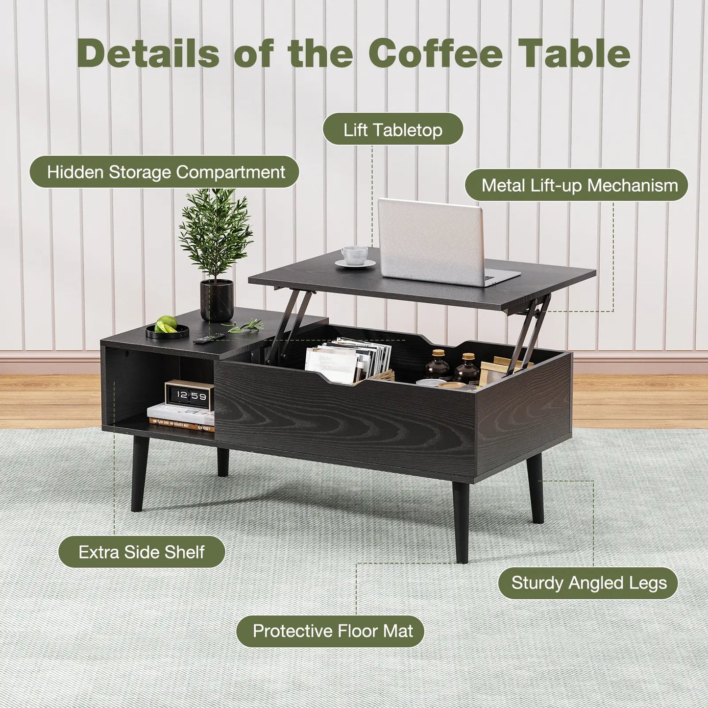 Moderw Office Coffee Table, Living Room Coffee Table with Shadow Storage Compartments and Drawers, Dining Table