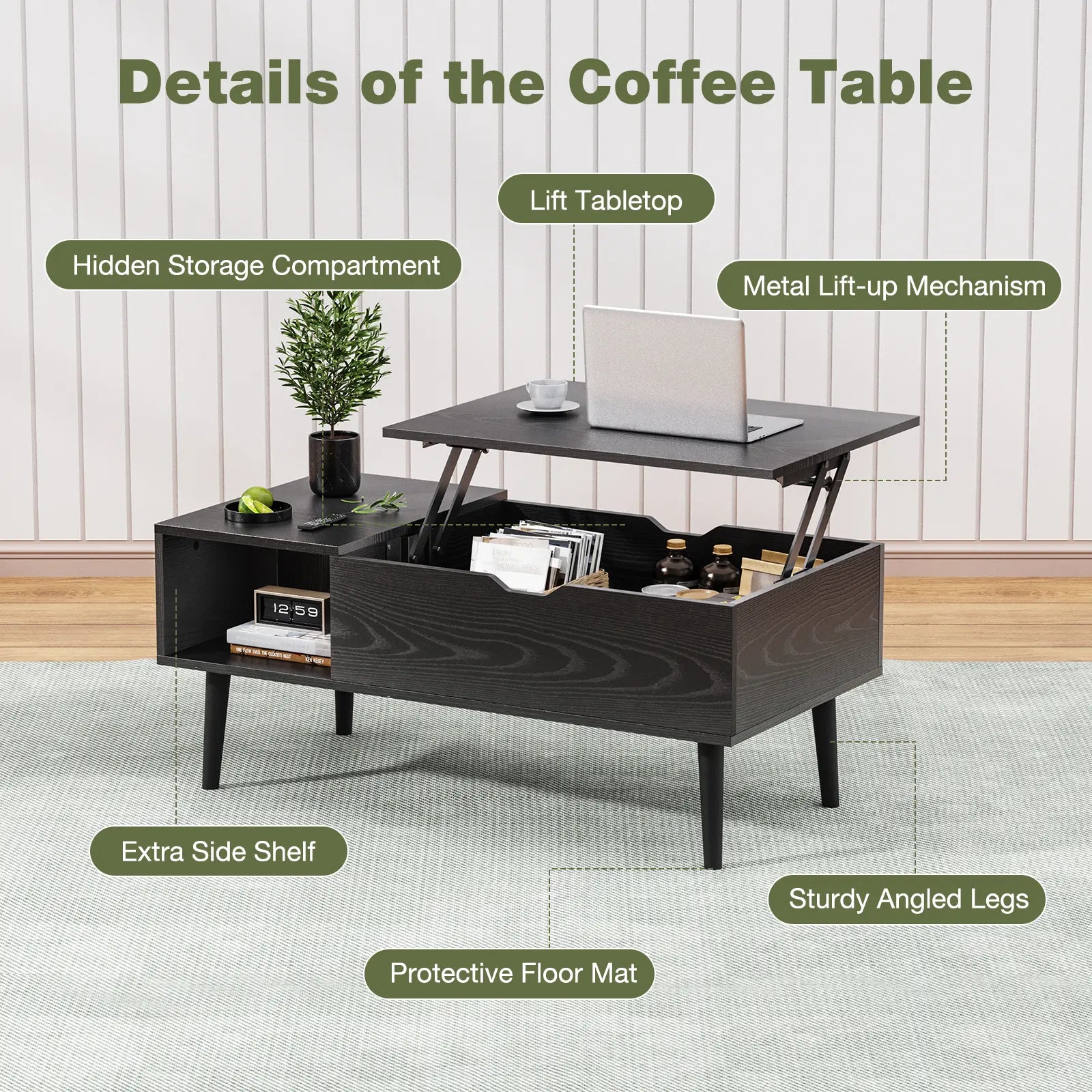 Moderw Office Coffee Table, Living Room Coffee Table with Shadow Storage Compartments and Drawers, Dining Table