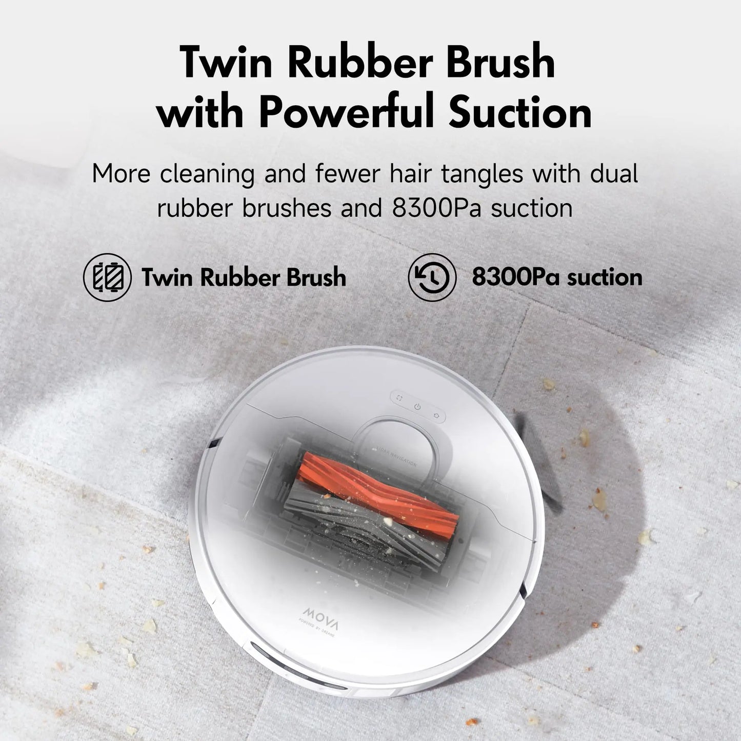 Mova S20 Ultra Robot Vacuum Mop Combo with Dual Roller Brush, 8300Pa Suction Vacuum Cleaner, 140℉ Hot Water Mop Self-Washing & Drying, Mop Auto-Lift for Carpet Cleaning Multifunctional