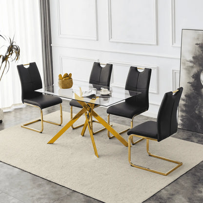51.18 Inch Rectangular Glass Dining Table for 4-6,Modern Kitchen Table with Golden Metal Legs & Adjustable Feets,Easy Assembly Dinner Table Support 320 Lbs,Dining Table Set of 4,Stylish Durable Design for Dining Room,Apartment Furniture （Only Table）