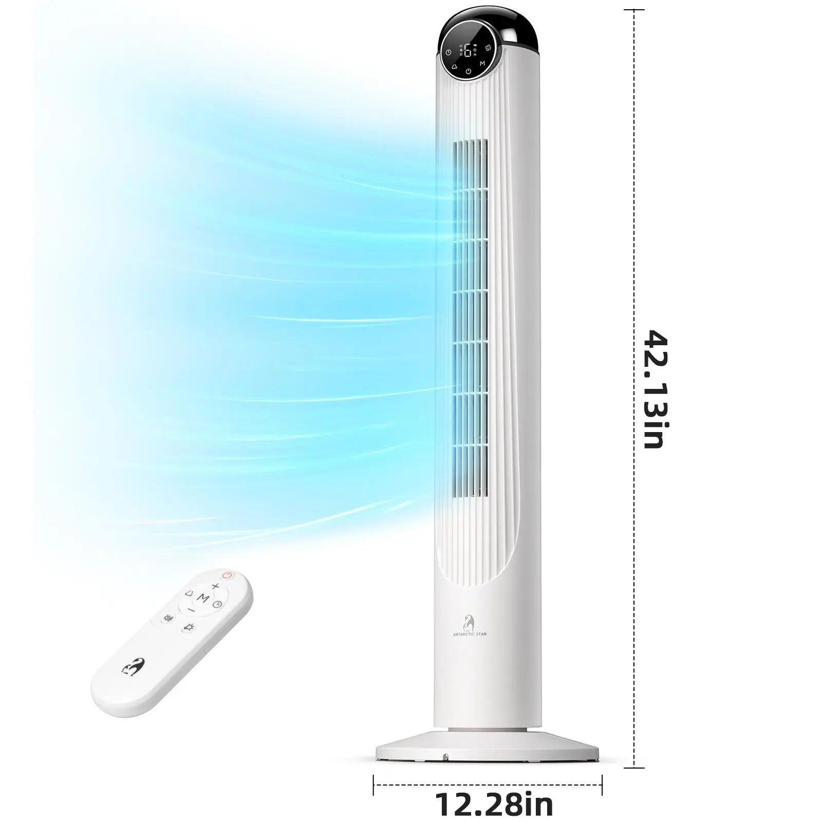 【Not Air Conditioner】Antarctic Star Tower Fan Portable Electric 85° Oscillating Fan with Remote Control, Quiet Operation, 3 Speed Settings & 12H Timer, Bladeless Standing Floor Fan for Bedroom & Office
