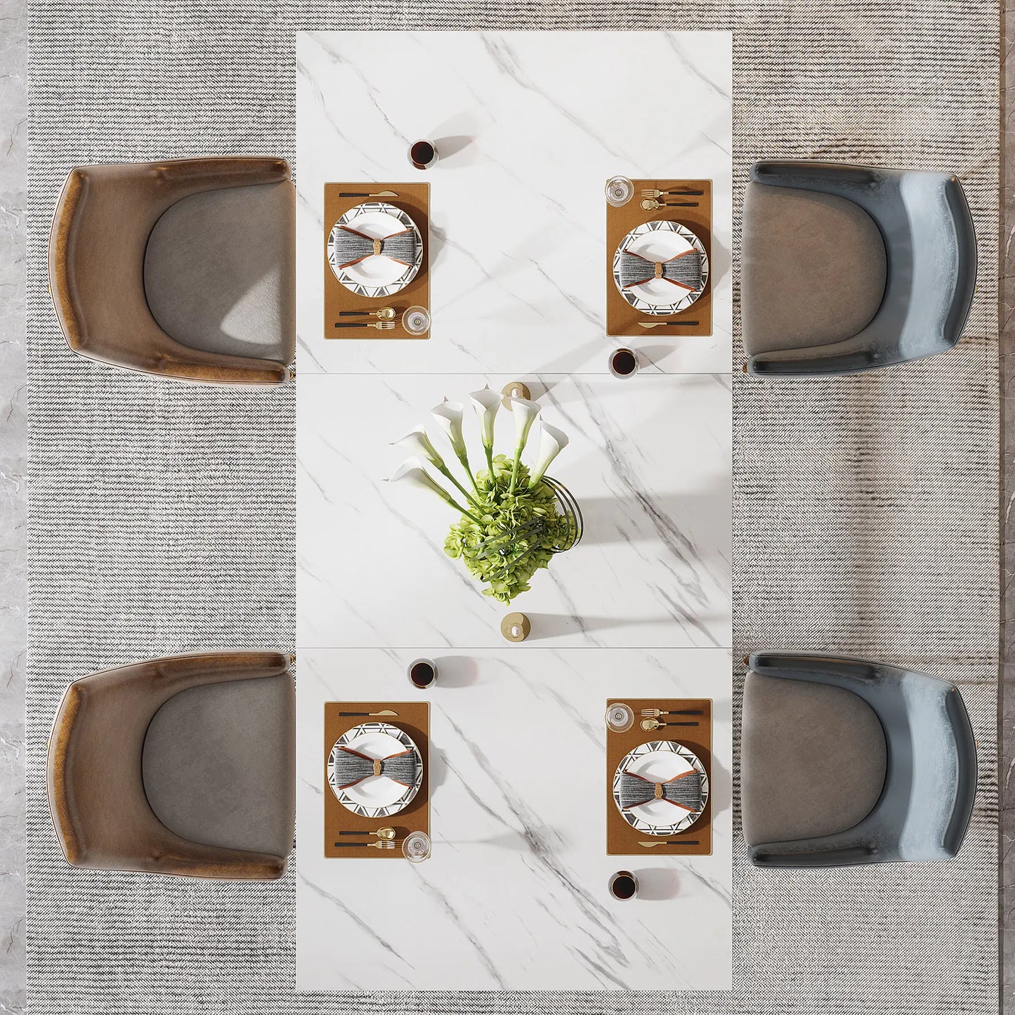 Tribesigns 63-Inch Rectangular Dining Table for 4 to 6, Modern Kitchen Table with Stylish Metal Trestle Legs, Large Dinner Table for Dining Room, Chair Not Included (White+Gold)
