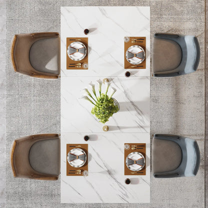 Tribesigns 63-Inch Rectangular Dining Table for 4 to 6, Modern Kitchen Table with Stylish Metal Trestle Legs, Large Dinner Table for Dining Room, Chair Not Included (White+Gold)