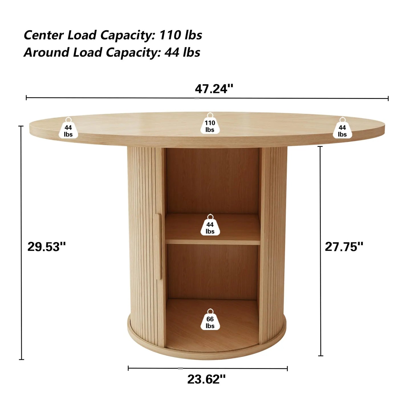 Giratree 47 Inch round Dining Table for 4, Kitchen Table Dinner Table with 2-Layer Storage Shelf and Wood Slide Door for Home Dining Room Living Room