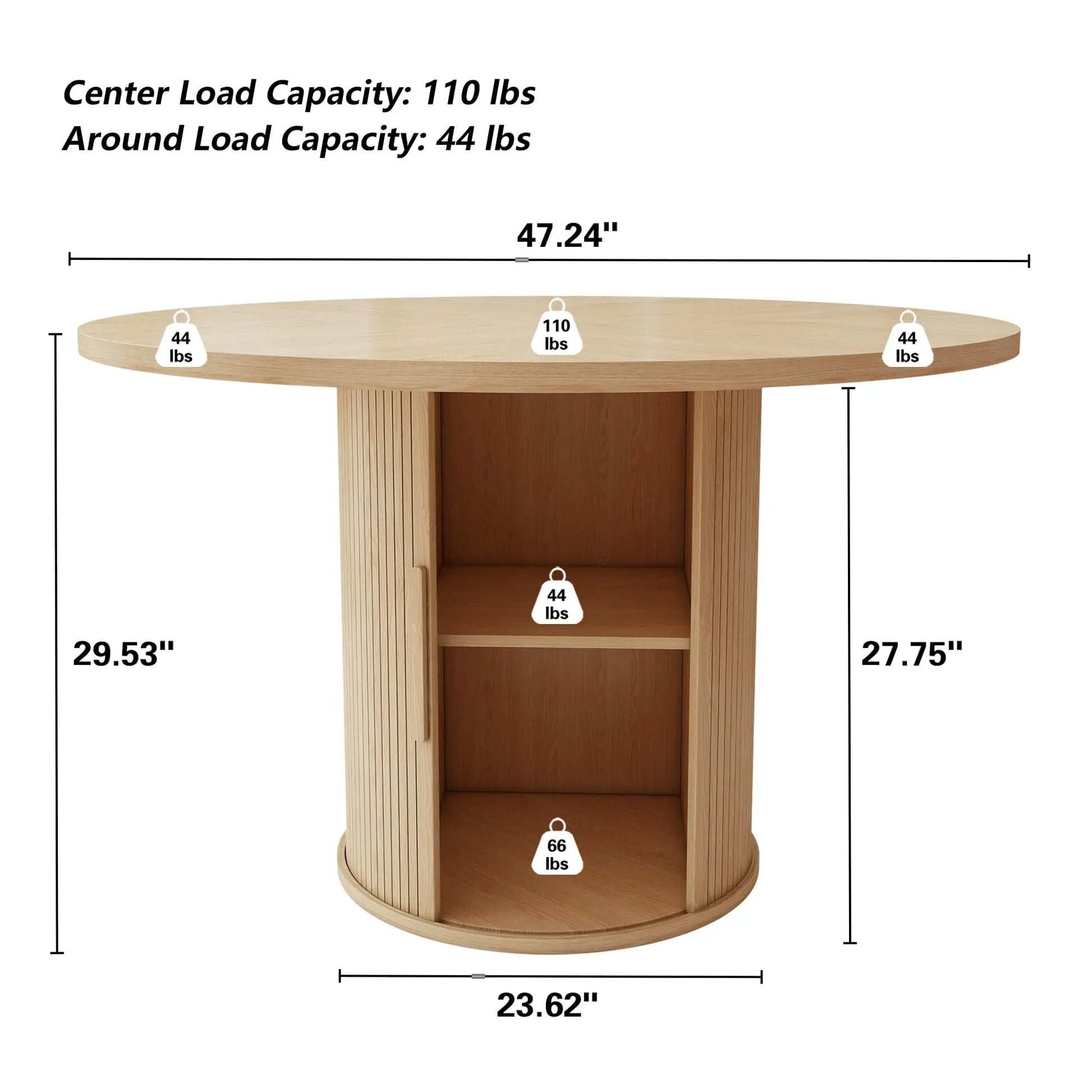 Giratree 47 Inch round Dining Table for 4, Kitchen Table Dinner Table with 2-Layer Storage Shelf and Wood Slide Door for Home Dining Room Living Room