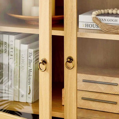 High Arched Modern Curio Cabinet with Two Drawers – 4-Tier Storage & Display Bookcase with Glass Doors for Living Room