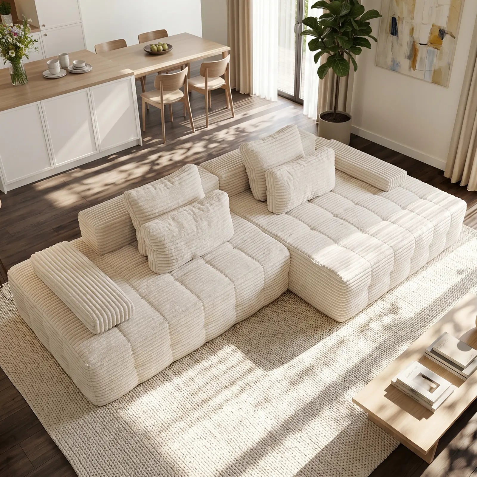 【2 Packages Shipping】Oversized Corduroy Cloud Modular Sectional Sofa, Vacuum Compressed Pet Friendly Boneless Cloud Couch, Cozy Comfy Loveseat Sofa, Ideal for Living Room & Small Apartment, Free Gifts Included, Summer Vibe Home Furniture