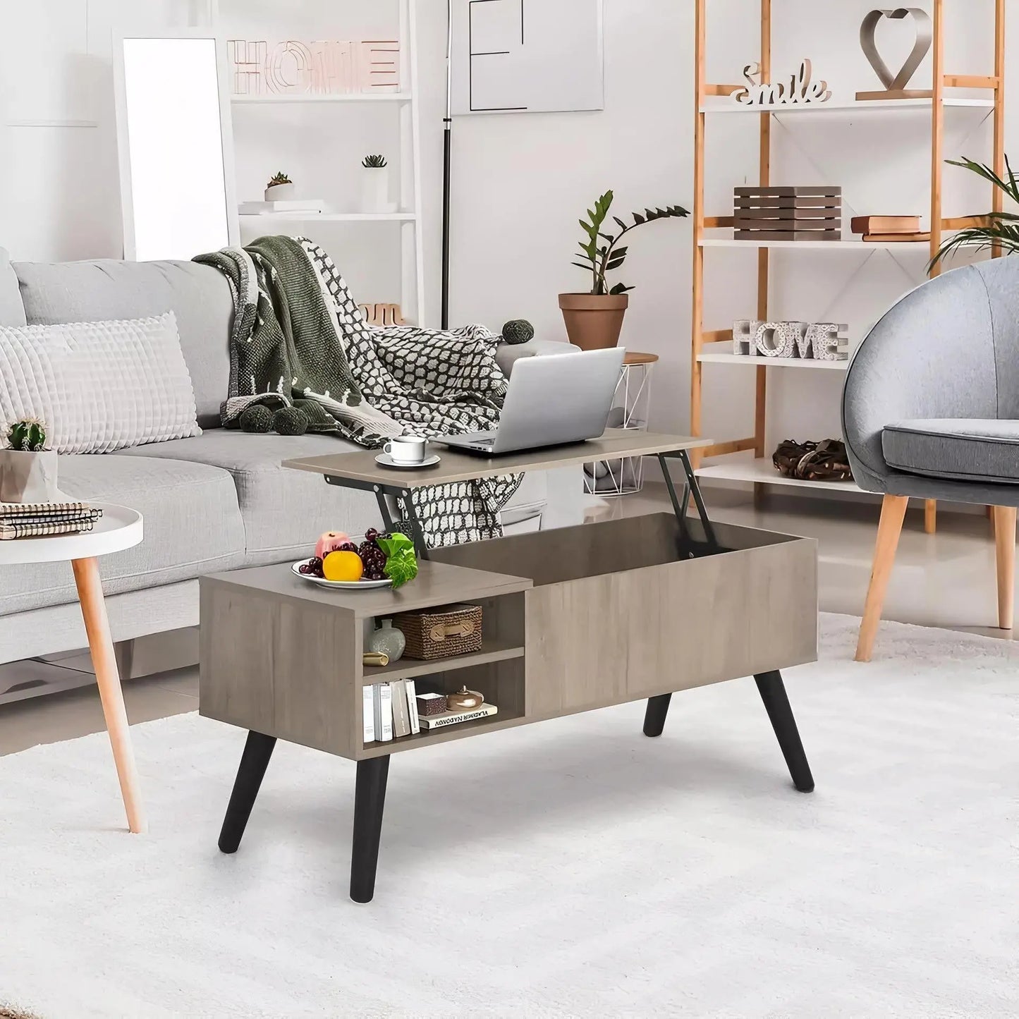2 Tier round Lift Top Coffee Table with Hidden Storage Compartment Home Office Coffee Table
