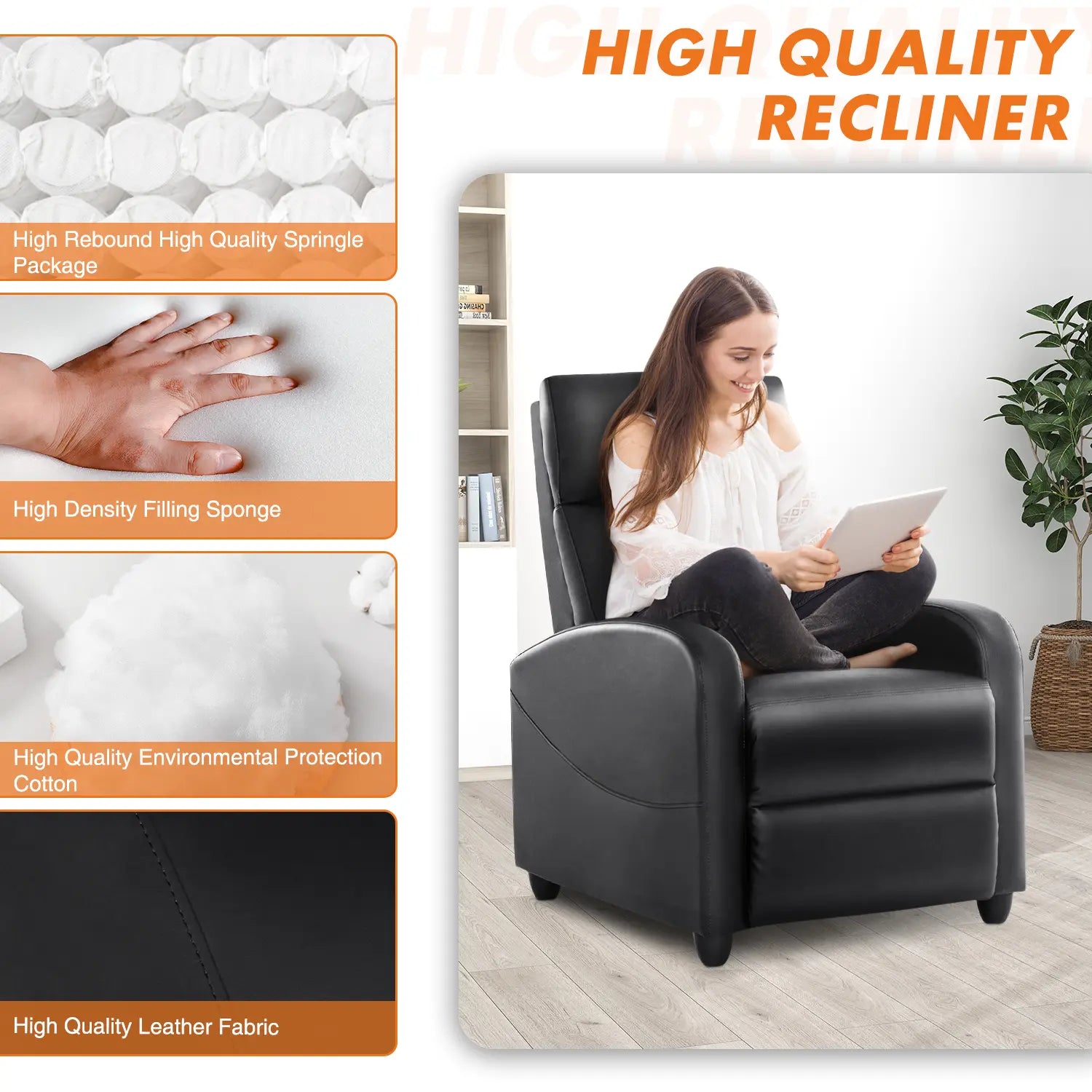 Sweet Furniture Massage Recliner Chair for Living Room, Massage Recliner Chair Theater Chairs Adjustable Modern Reclining Chair with Padded Seat Backrest