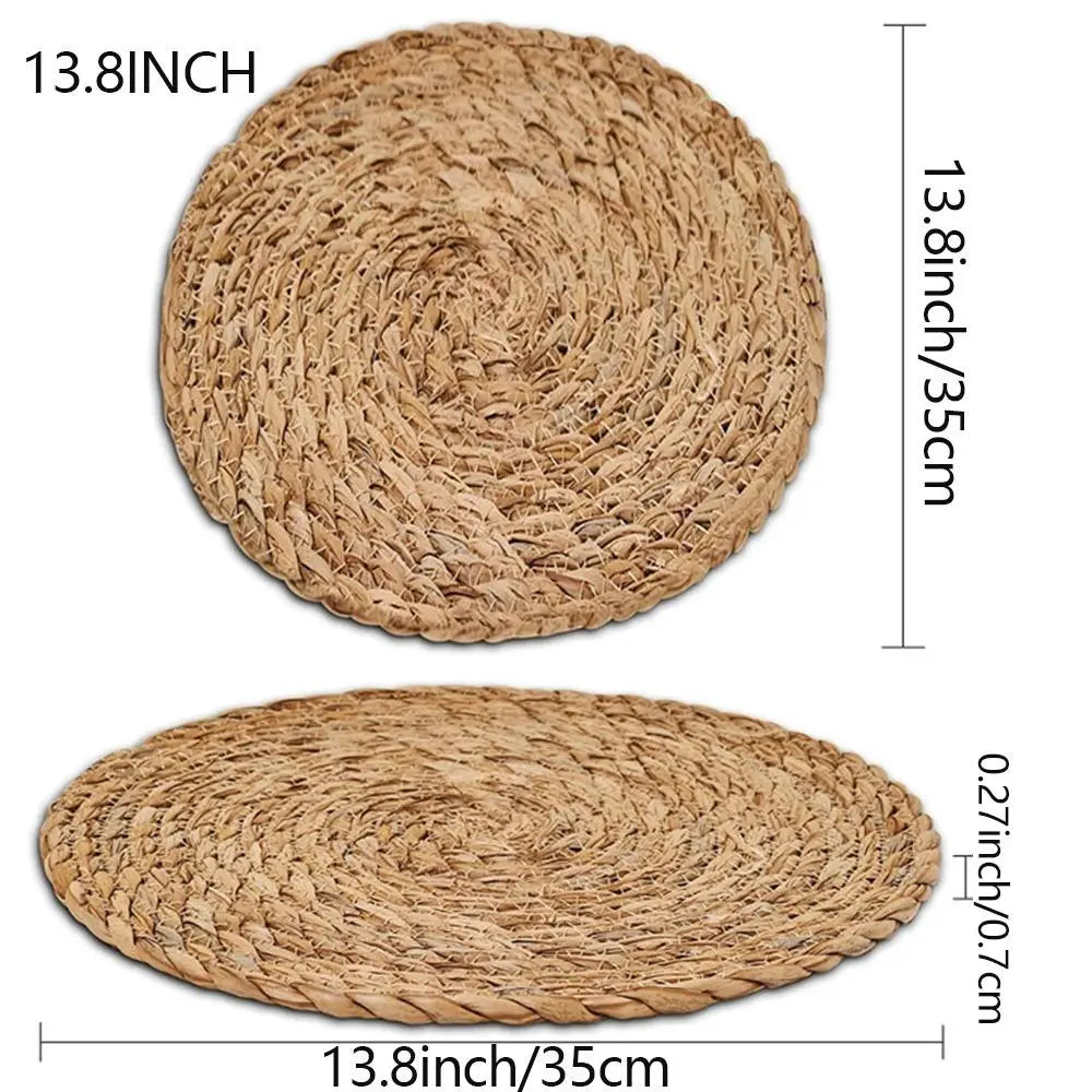 Round Rattan Placemat, 6 Counts Boho Style Woven Placemat, Heat Resistant Weave Placemat, Wicker Table Mat for Dining Table, Home Kitchen Dinner Room, Wedding Decor