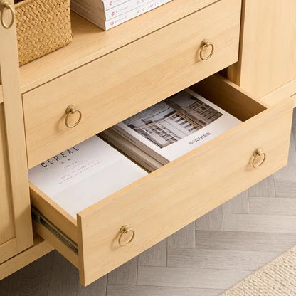 High Arched Modern Curio Cabinet with Two Drawers – 4-Tier Storage & Display Bookcase with Glass Doors for Living Room