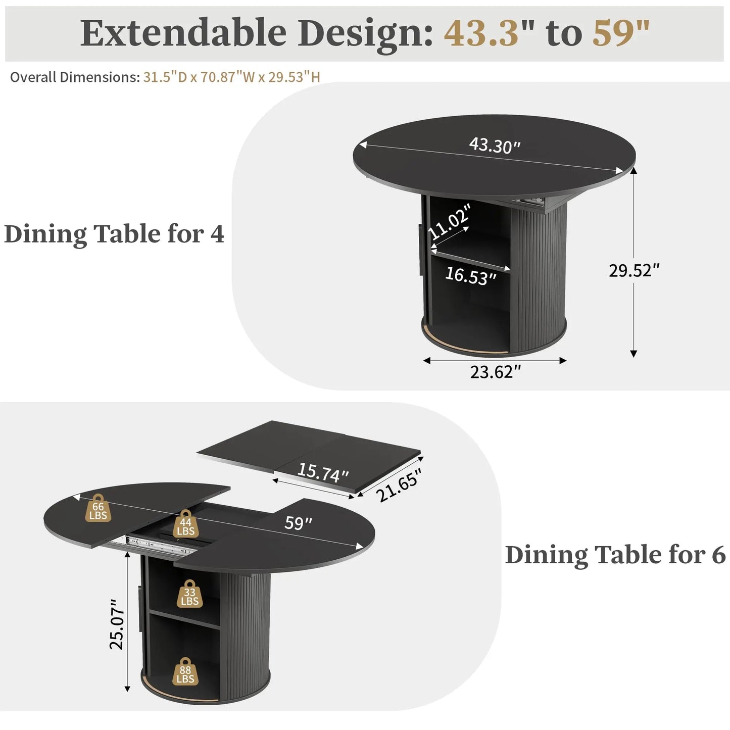 Giratree 47 Inch round Dining Table for 4, Kitchen Table Dinner Table with 2-Layer Storage Shelf and Wood Slide Door for Home Dining Room Living Room