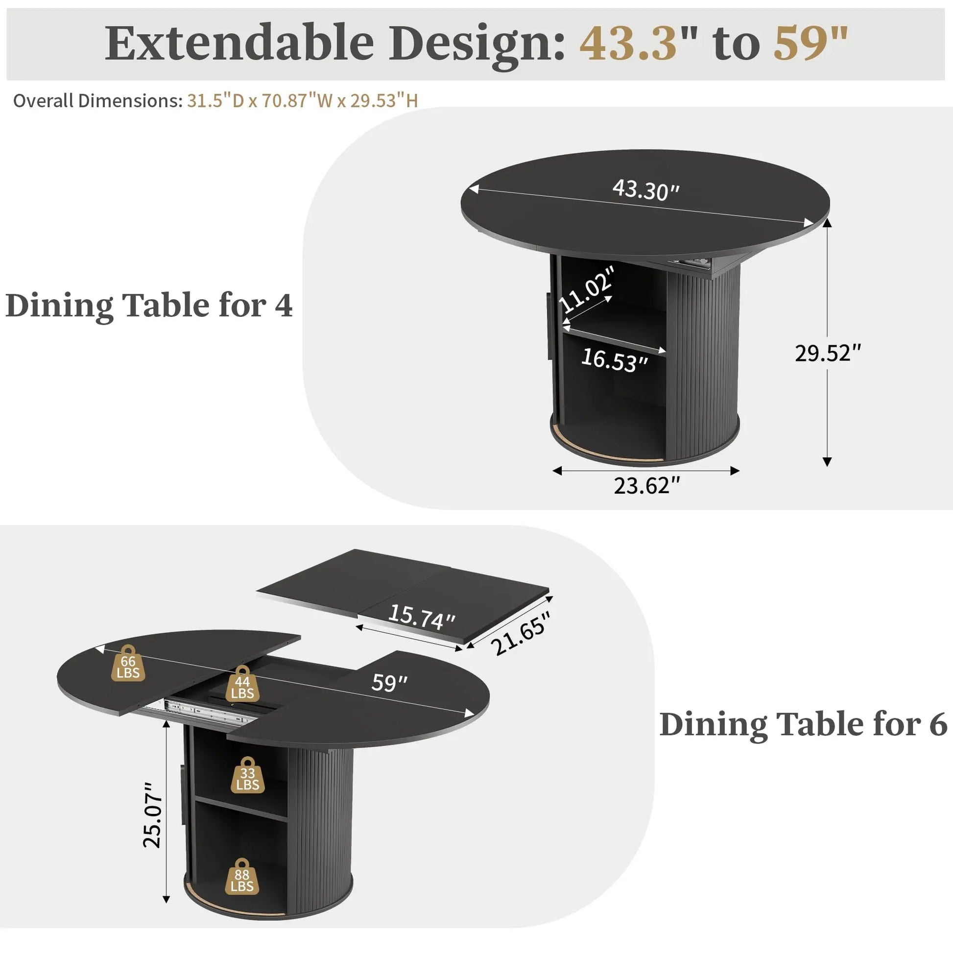 Giratree 47 Inch round Dining Table for 4, Kitchen Table Dinner Table with 2-Layer Storage Shelf and Wood Slide Door for Home Dining Room Living Room