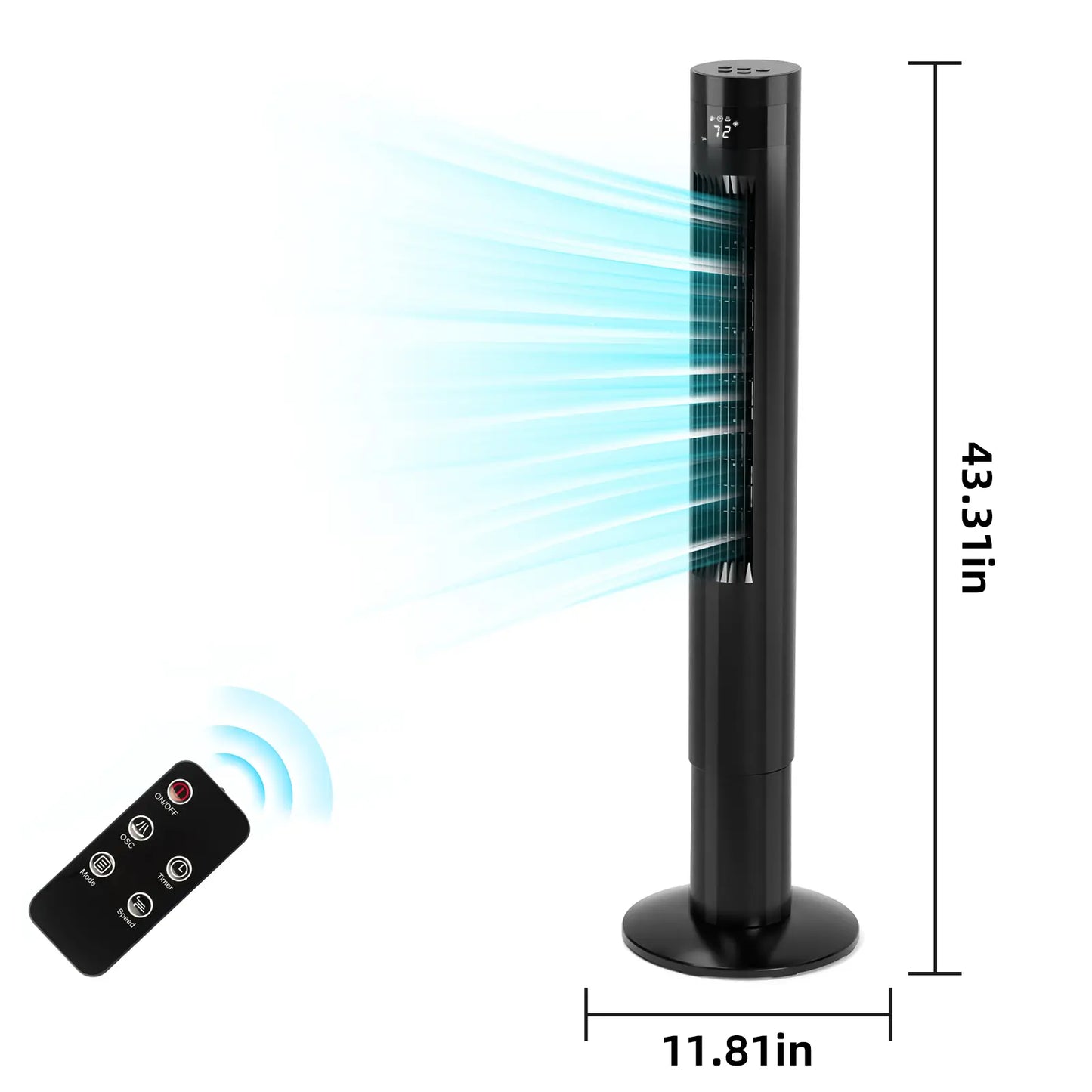 【Not Air Conditioner】Antarctic Star Tower Fan Portable Electric 85° Oscillating Fan with Remote Control, Quiet Operation, 3 Speed Settings & 12H Timer, Bladeless Standing Floor Fan for Bedroom & Office