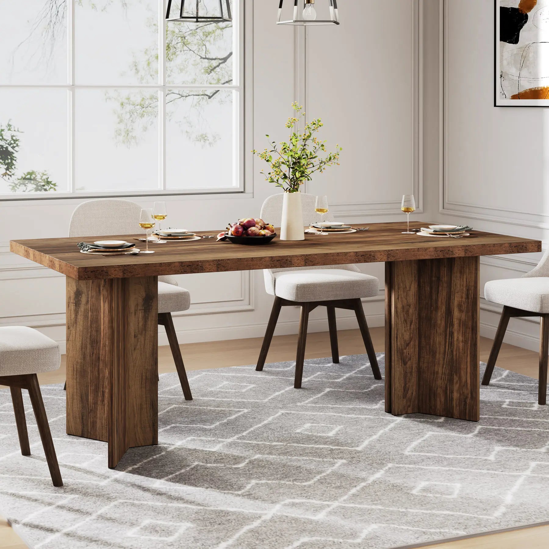 Tribesigns 63-Inch Dining Table for 4-6, Farmhouse Kitchen Table with Large Tabletop, Rectangular Dinner Eating Table for Dining Room, Living Room