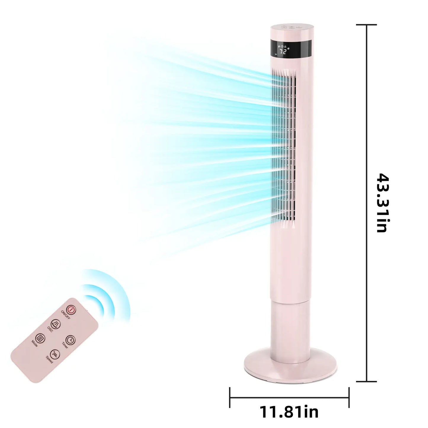 【Not Air Conditioner】Antarctic Star Tower Fan Portable Electric 85° Oscillating Fan with Remote Control, Quiet Operation, 3 Speed Settings & 12H Timer, Bladeless Standing Floor Fan for Bedroom & Office