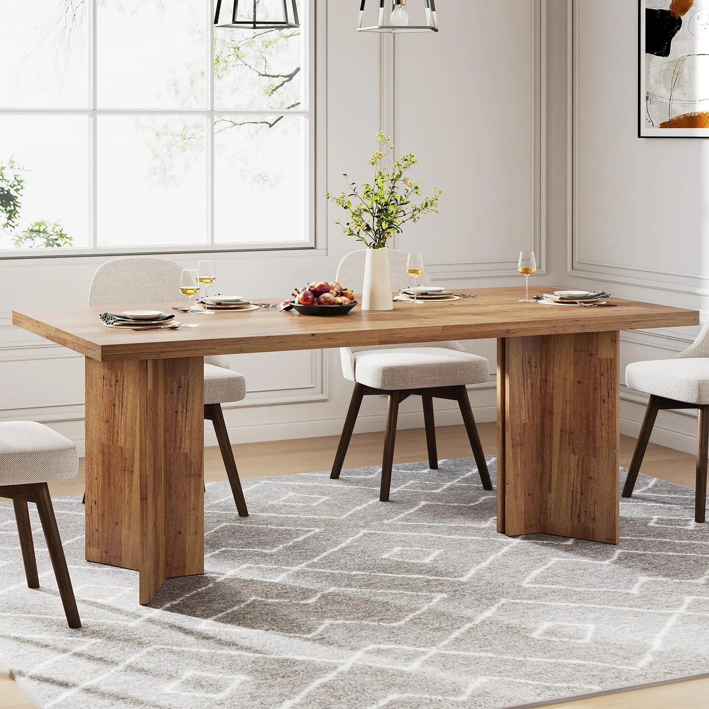 Tribesigns 63-Inch Dining Table for 4-6, Farmhouse Kitchen Table with Large Tabletop, Rectangular Dinner Eating Table for Dining Room, Living Room