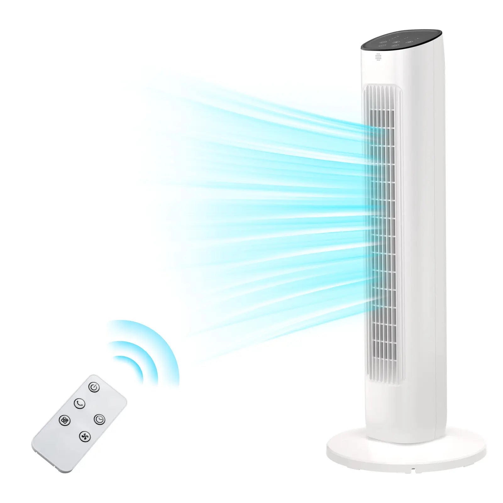 【Not Air Conditioner】Antarctic Star Tower Fan Portable Electric 85° Oscillating Fan with Remote Control, Quiet Operation, 3 Speed Settings & 12H Timer, Bladeless Standing Floor Fan for Bedroom & Office