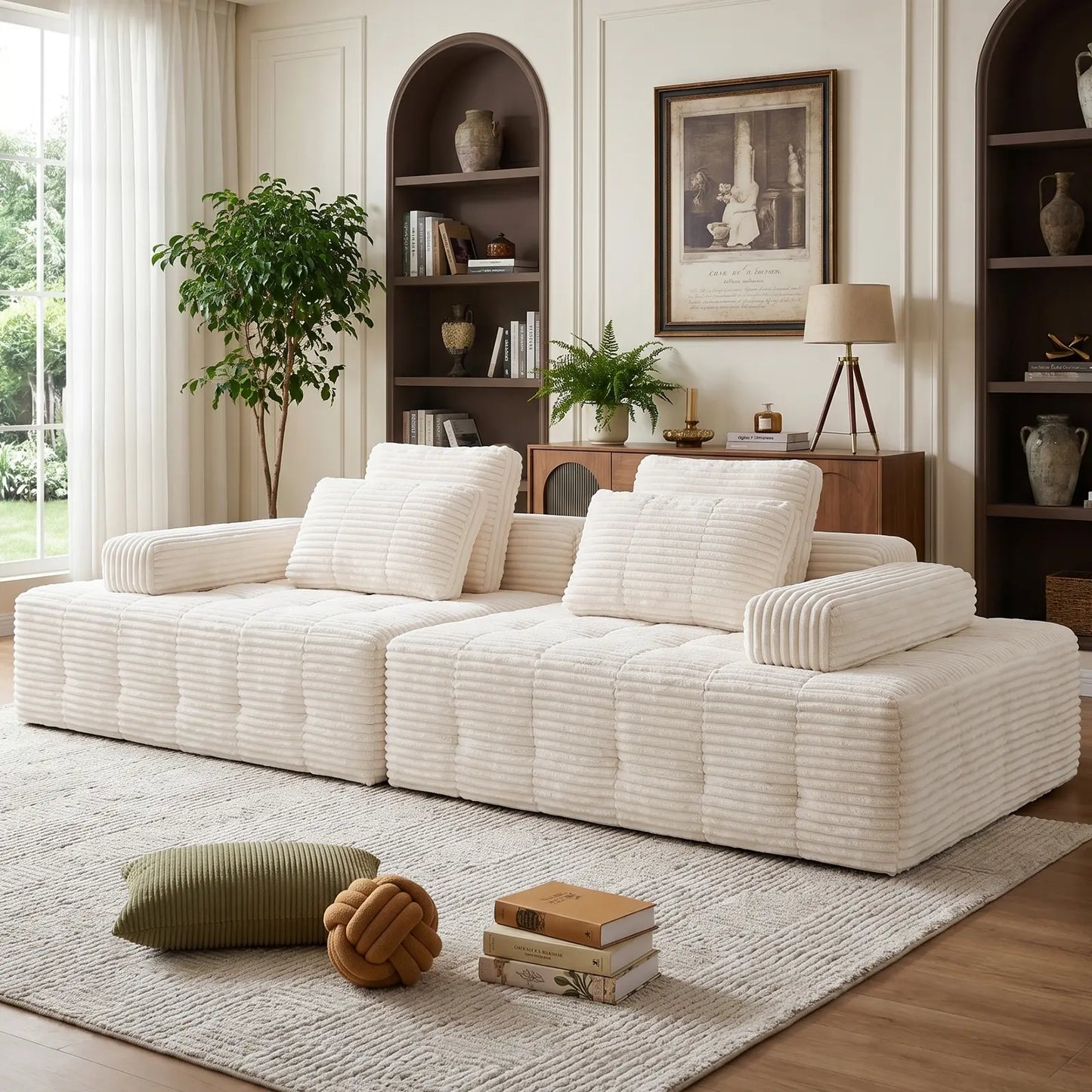 【2 Packages Shipping】Oversized Corduroy Cloud Modular Sectional Sofa, Vacuum Compressed Pet Friendly Boneless Cloud Couch, Cozy Comfy Loveseat Sofa, Ideal for Living Room & Small Apartment, Free Gifts Included, Summer Vibe Home Furniture