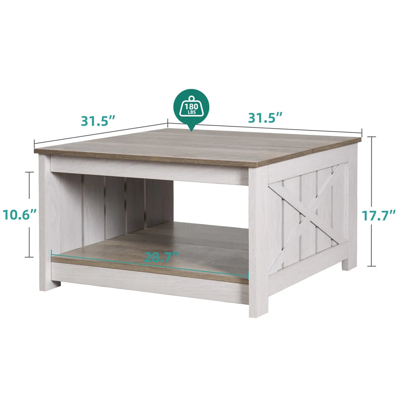 Yitahome Farmhouse Coffee Table with Storage, Square Wood Modern Rustic Coffee Table for Living Room,Grey Wash Coffee Tables,Coffee Table with Half Open Storage Compartment