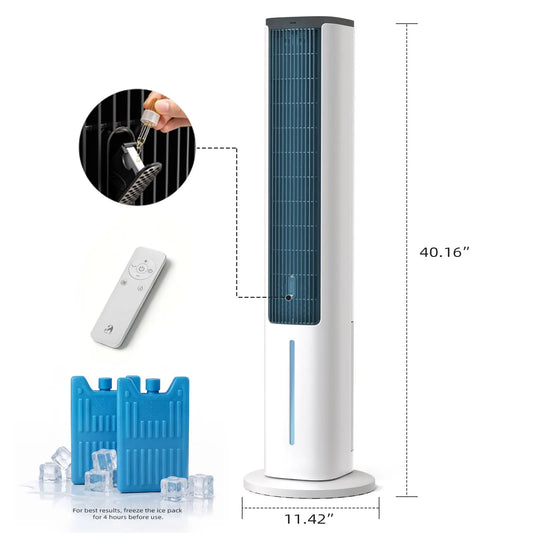 【Not Air Conditioner】Antarctic Star Tower Fan Portable Electric 85° Oscillating Fan with Remote Control, Quiet Operation, 3 Speed Settings & 12H Timer, Bladeless Standing Floor Fan for Bedroom & Office