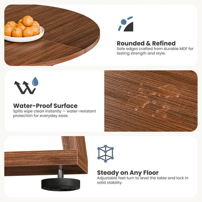Extendable round Dining Table for 4-6, Modern Kitchen Oval Dinner Table with Storage Shelf, Wood Pedestal Table, Space Saving Modern Style
