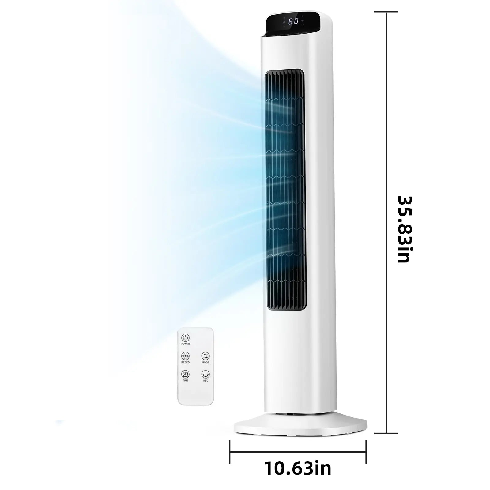 【Not Air Conditioner】Antarctic Star Tower Fan Portable Electric 85° Oscillating Fan with Remote Control, Quiet Operation, 3 Speed Settings & 12H Timer, Bladeless Standing Floor Fan for Bedroom & Office