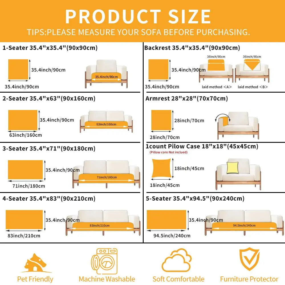 Solid Color Geometric Pattern Sofa Cover, Sofa Slipcover, 1 Count Non-Slip Soft Sofa Mat for Home Living Room, Bedroom Accessories