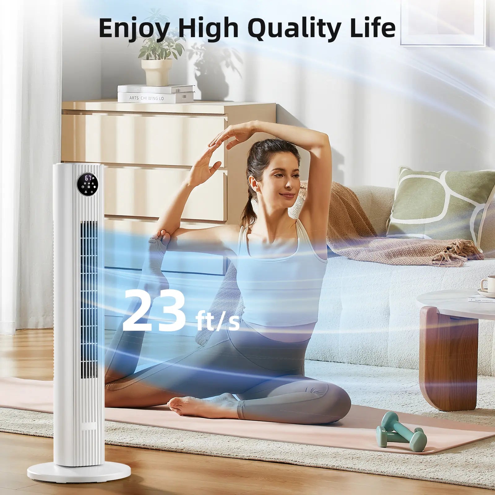 【Not Air Conditioner】Antarctic Star Tower Fan Portable Electric 85° Oscillating Fan with Remote Control, Quiet Operation, 3 Speed Settings & 12H Timer, Bladeless Standing Floor Fan for Bedroom & Office