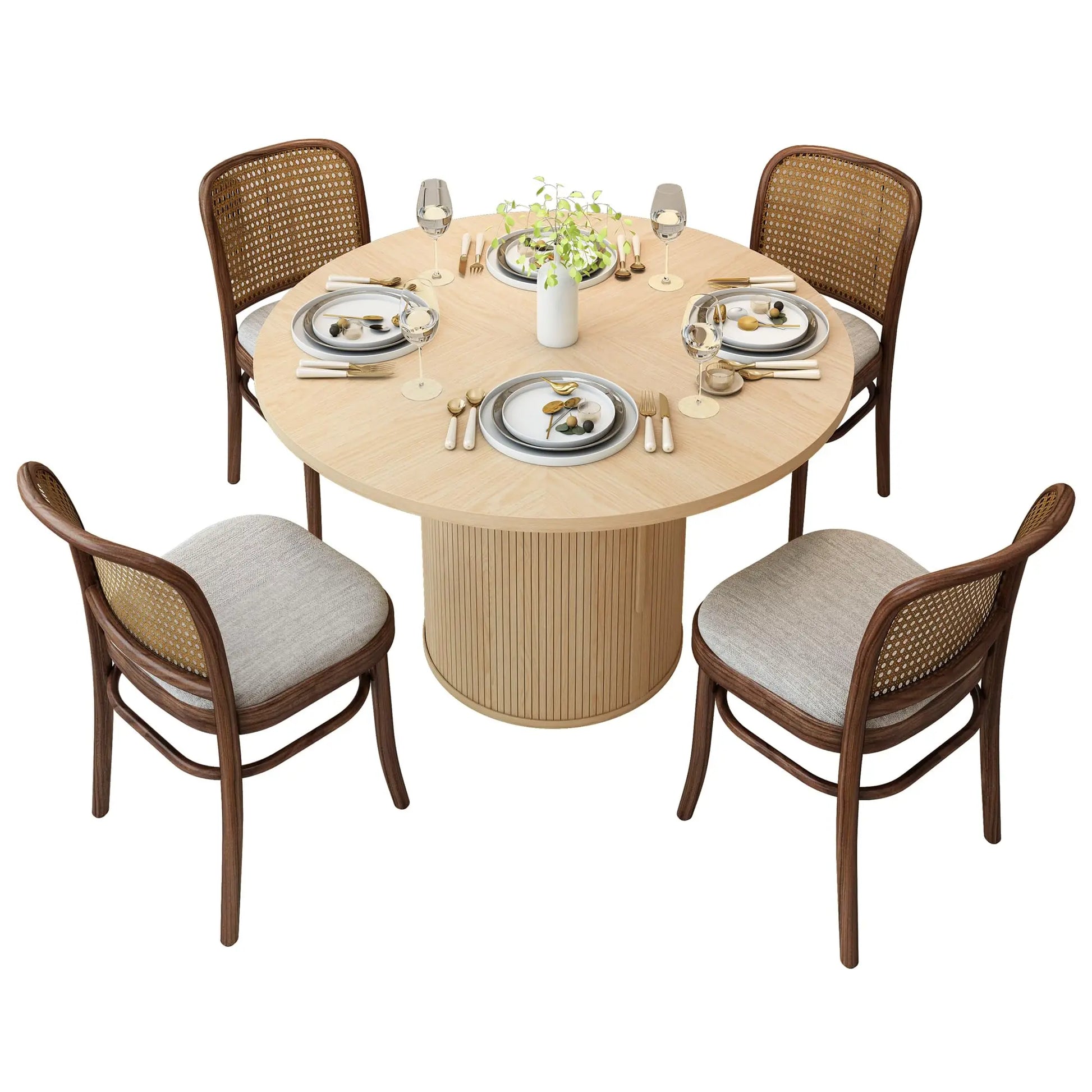 Giratree 47 Inch round Dining Table for 4, Kitchen Table Dinner Table with 2-Layer Storage Shelf and Wood Slide Door for Home Dining Room Living Room