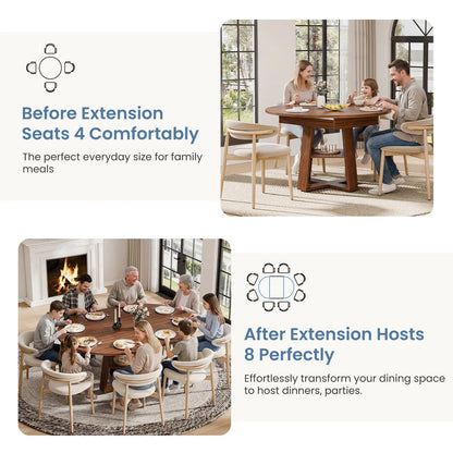 Extendable round Dining Table for 4-6, Modern Kitchen Oval Dinner Table with Storage Shelf, Wood Pedestal Table, Space Saving Modern Style
