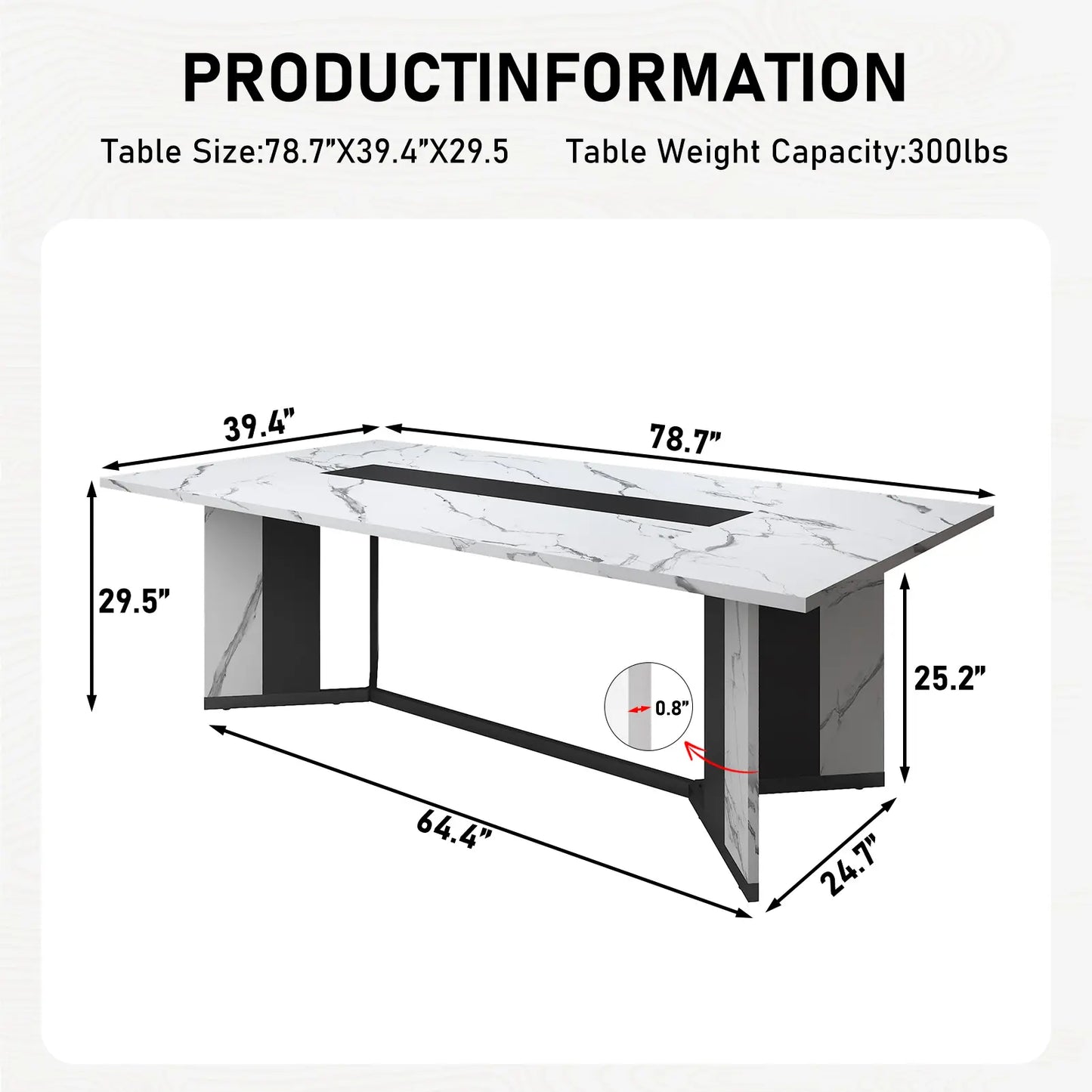 94In/78In/71In Large Rectangular Brown Dining Table for 4 5 6 7 8 People W/35 Marble-Color Wood Watrproof Tabletop,Adjustable Leg.6Ft Luxurious Family Dinner Table for Office Kitchen Living Room (Not Included Chair)