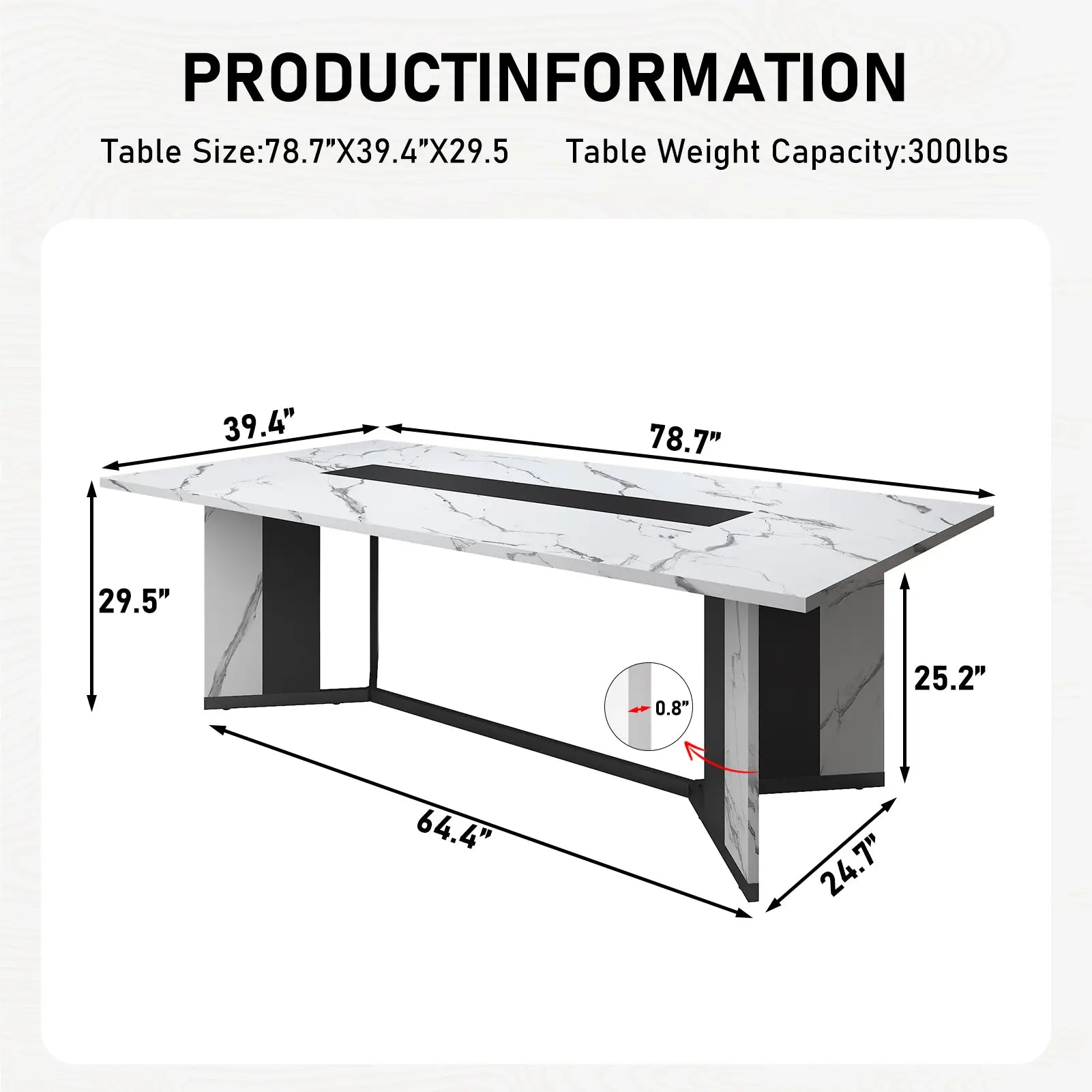 94In/78In/71In Large Rectangular Brown Dining Table for 4 5 6 7 8 People W/35 Marble-Color Wood Watrproof Tabletop,Adjustable Leg.6Ft Luxurious Family Dinner Table for Office Kitchen Living Room (Not Included Chair)