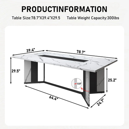 94In/78In/71In Large Rectangular Brown Dining Table for 4 5 6 7 8 People W/35 Marble-Color Wood Watrproof Tabletop,Adjustable Leg.6Ft Luxurious Family Dinner Table for Office Kitchen Living Room (Not Included Chair)