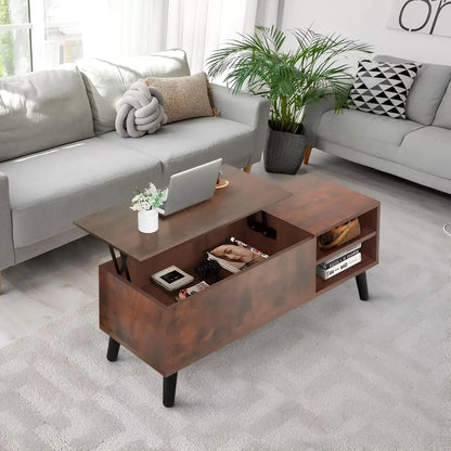 2 Tier round Lift Top Coffee Table with Hidden Storage Compartment Home Office Coffee Table